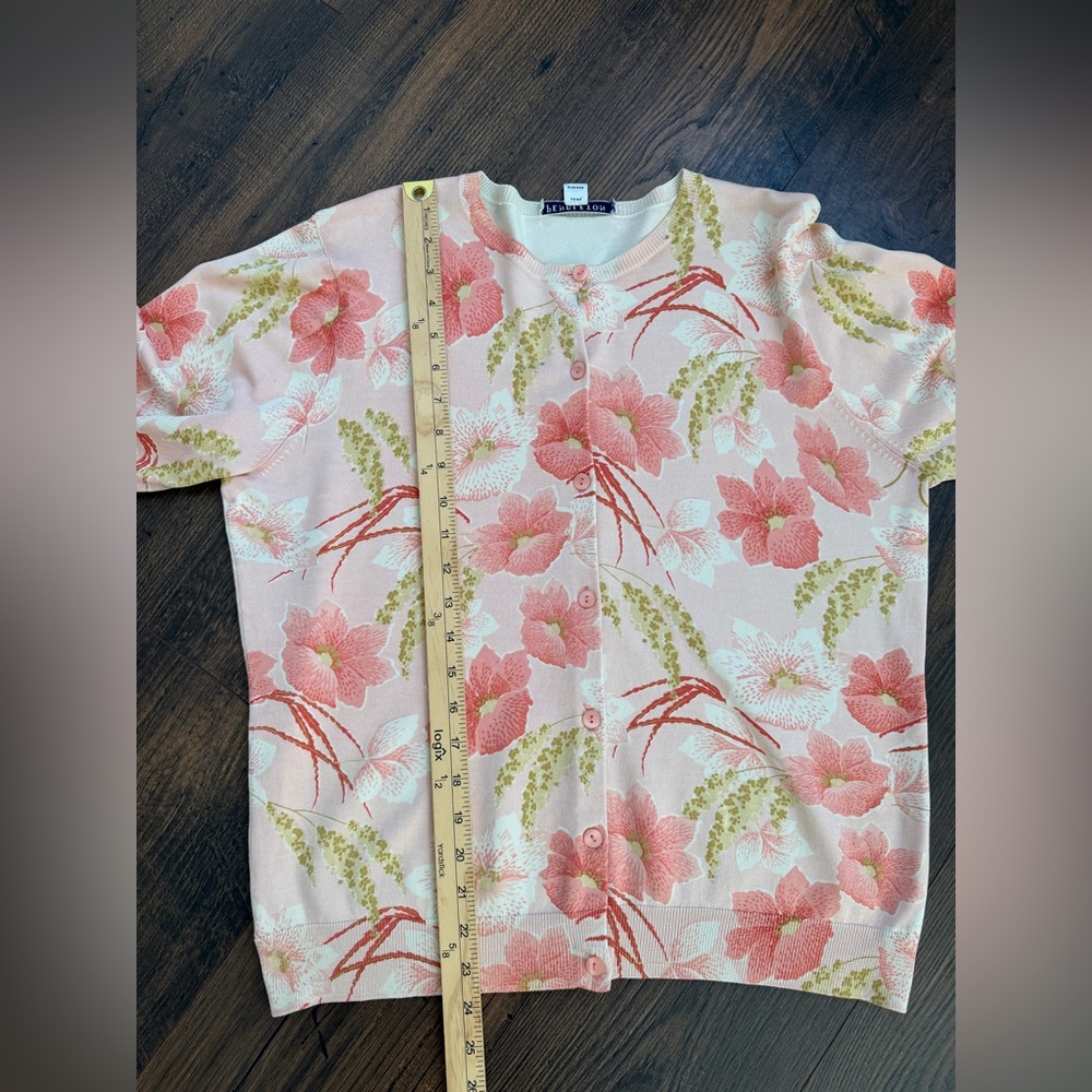 Pendleton Women’s Pink Green Floral Silk Blend Cardigan Size Large - Picture 8 of 10
